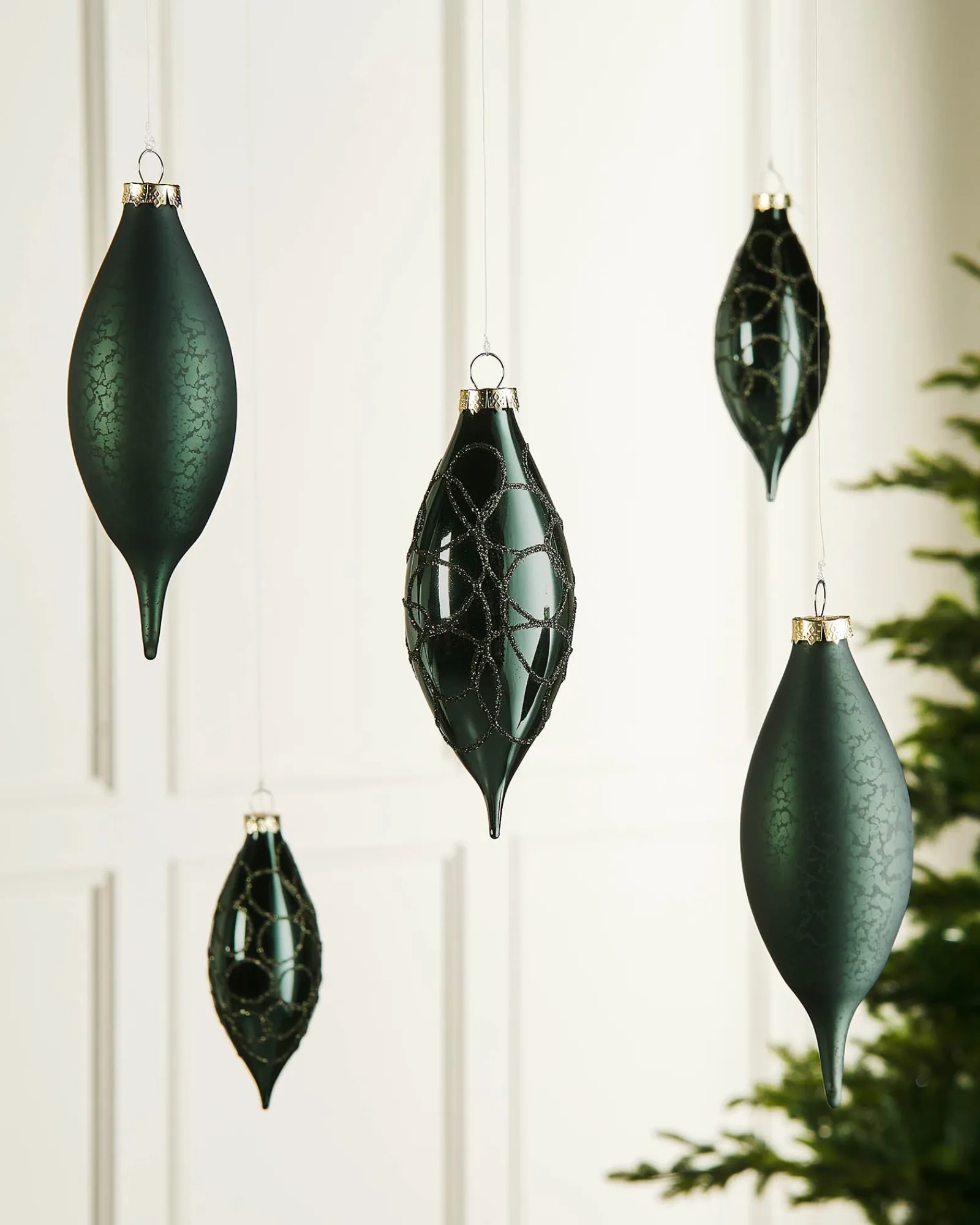 WeRChristmas Sage Green Glass Baubles, 5 Pack, 15 Cm