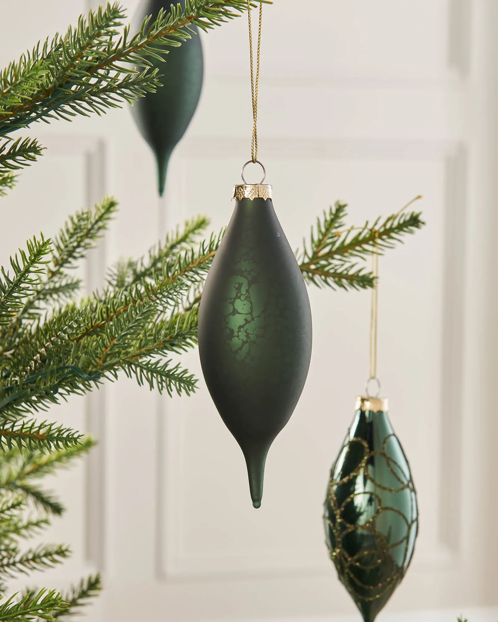WeRChristmas Sage Green Glass Baubles, 5 Pack, 15 Cm