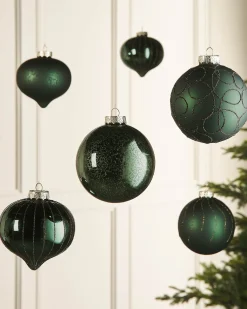 WeRChristmas Sage Green Glass Baubles, 6 Pack, 10 Cm