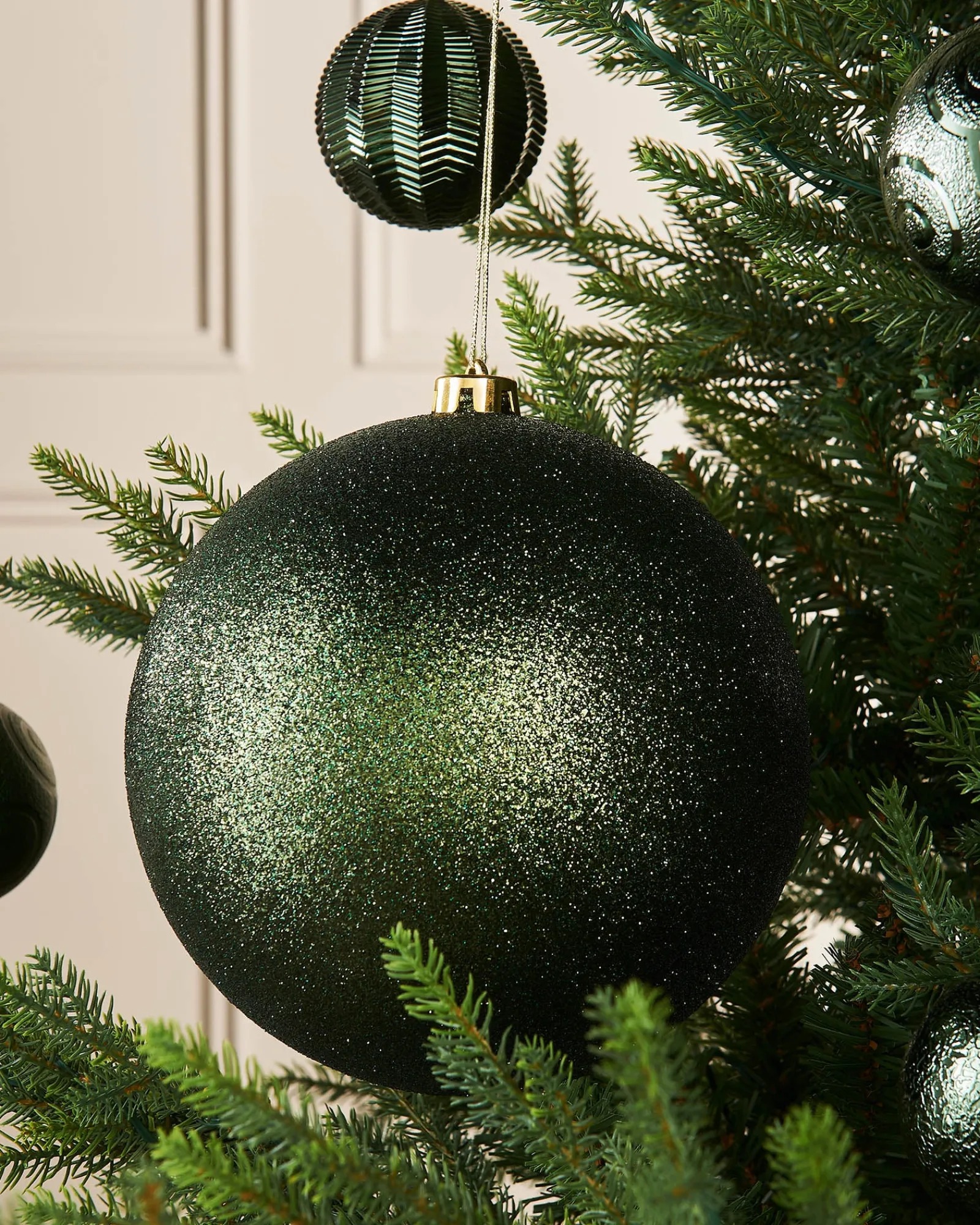 WeRChristmas Sage Green Large Glitter Shatterproof Bauble, 20 Cm
