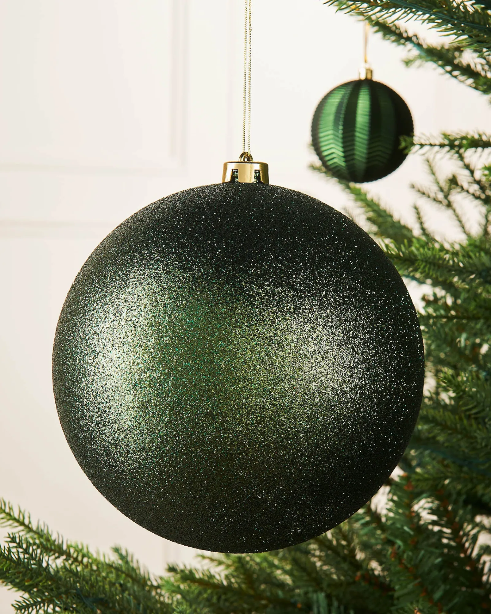 WeRChristmas Sage Green Large Glitter Shatterproof Bauble, 20 Cm