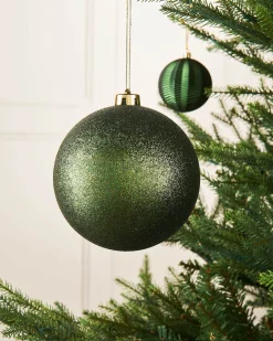 WeRChristmas Sage Green Large Glitter Shatterproof Bauble, 15 Cm