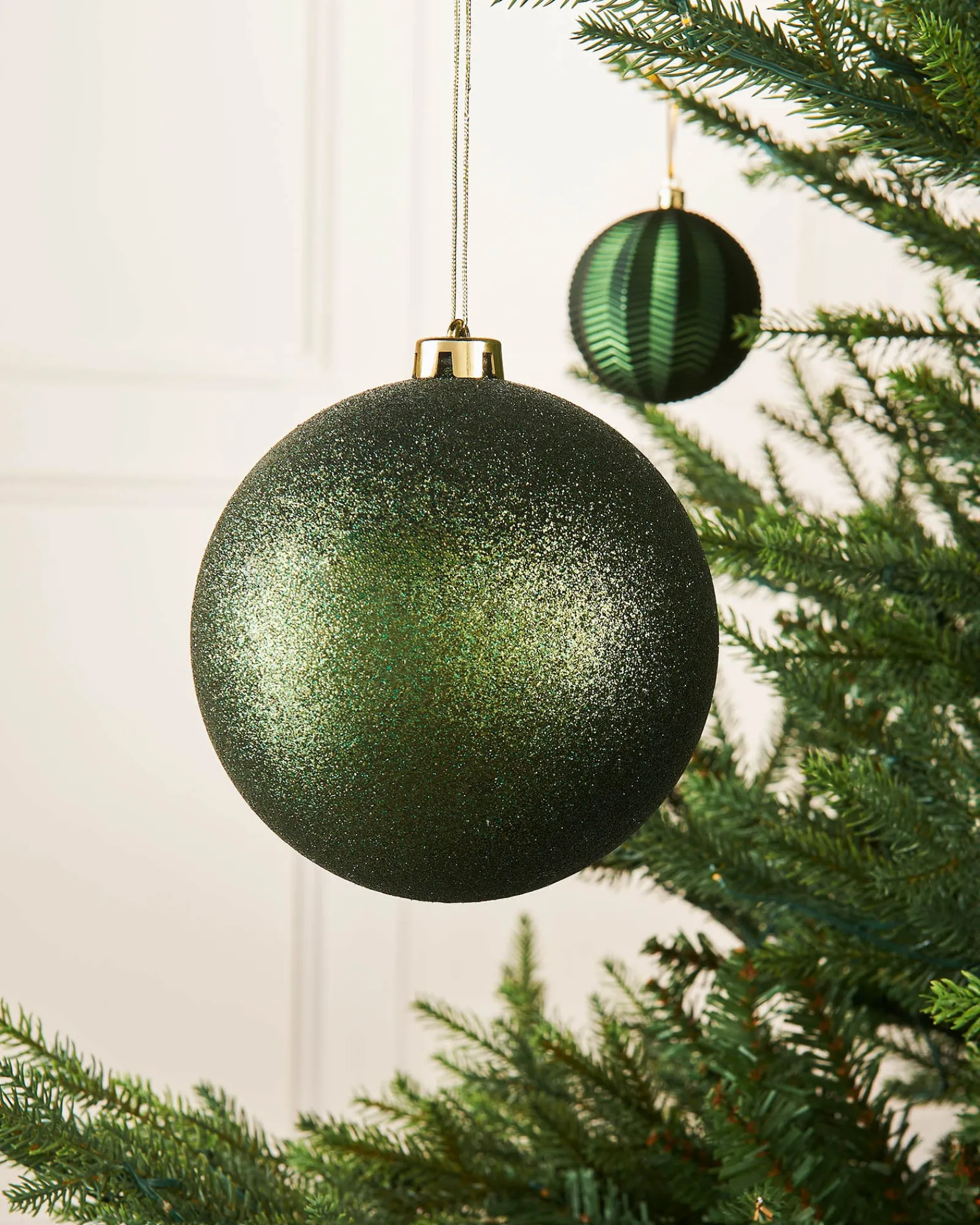 WeRChristmas Sage Green Large Glitter Shatterproof Bauble, 15 Cm