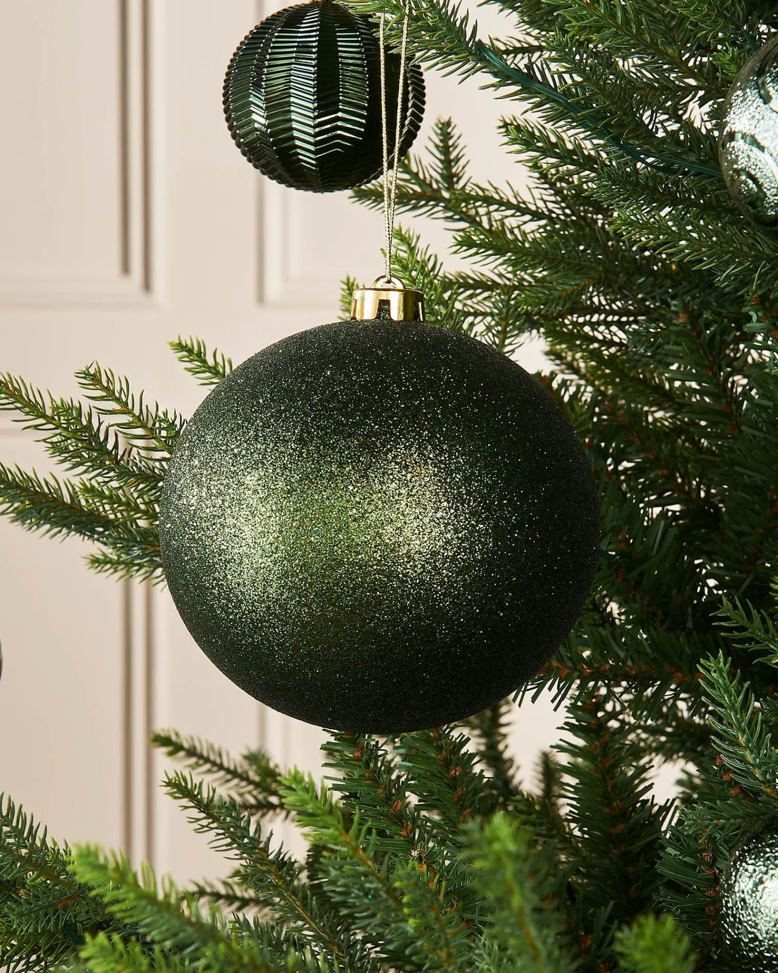 WeRChristmas Sage Green Large Glitter Shatterproof Bauble, 15 Cm