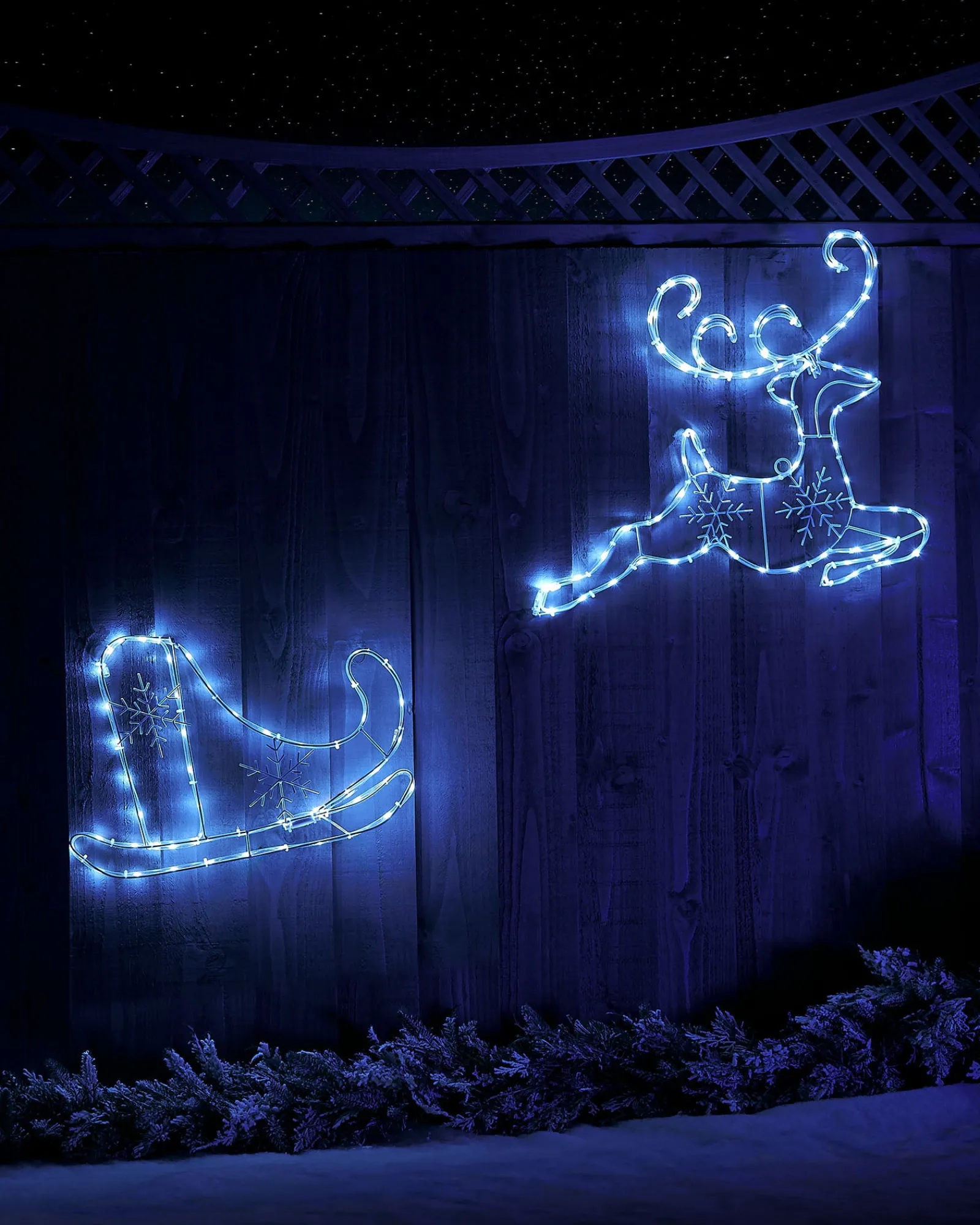 WeRChristmas Santa Sleigh With Reindeer Rope Light Silhouette, 60 Cm