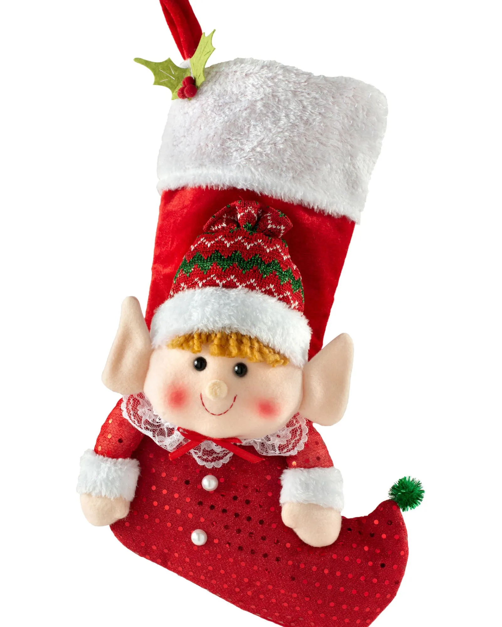 WeRChristmas Set Of 2 Elf Stockings, Red And Green, 53 Cm
