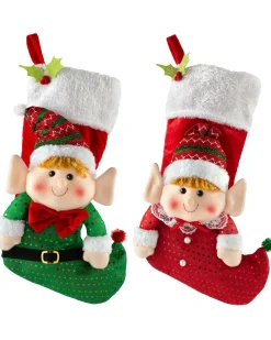 WeRChristmas Set Of 2 Elf Stockings, Red And Green, 53 Cm