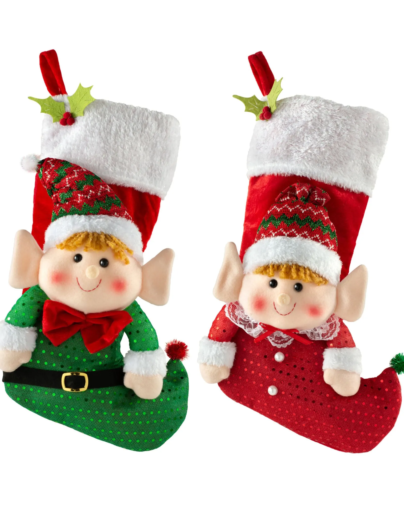 WeRChristmas Set Of 2 Elf Stockings, Red And Green, 53 Cm