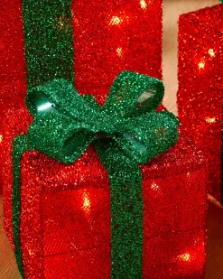 WeRChristmas Set Of 3 Pre-Lit Gift Box Silhouettes, Red, 26 Cm
