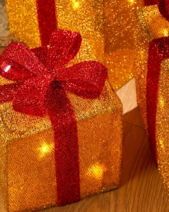 WeRChristmas Set Of 3 Pre-Lit Gift Box Silhouettes, Gold
