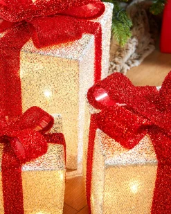 WeRChristmas Set Of 3 Pre-Lit Gift Box Silhouettes, White