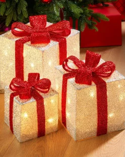 WeRChristmas Set Of 3 Pre-Lit Gift Box Silhouettes, White
