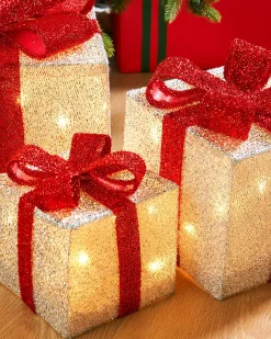 WeRChristmas Set Of 3 Pre-Lit Gift Box Silhouettes, White