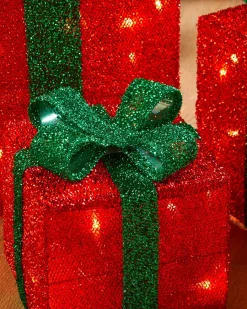 WeRChristmas Set Of 3 Pre-Lit Gift Box Silhouettes 50 LED , Red