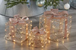 WeRChristmas Set Of 3 Pre-Lit Gift Boxes, Rose Gold, 40 Cm