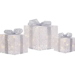 WeRChristmas Set Of 3 Pre-Lit Gift Boxes, White, 25 Cm