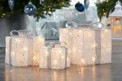WeRChristmas Set Of 3 Pre-Lit Gift Boxes, White, 25 Cm