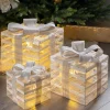 WeRChristmas Set Of 3 Pre-Lit Paper String And Gauze Gift Boxes, 26 Cm