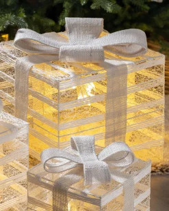 WeRChristmas Set Of 3 Pre-Lit Paper String And Gauze Gift Boxes, 26 Cm