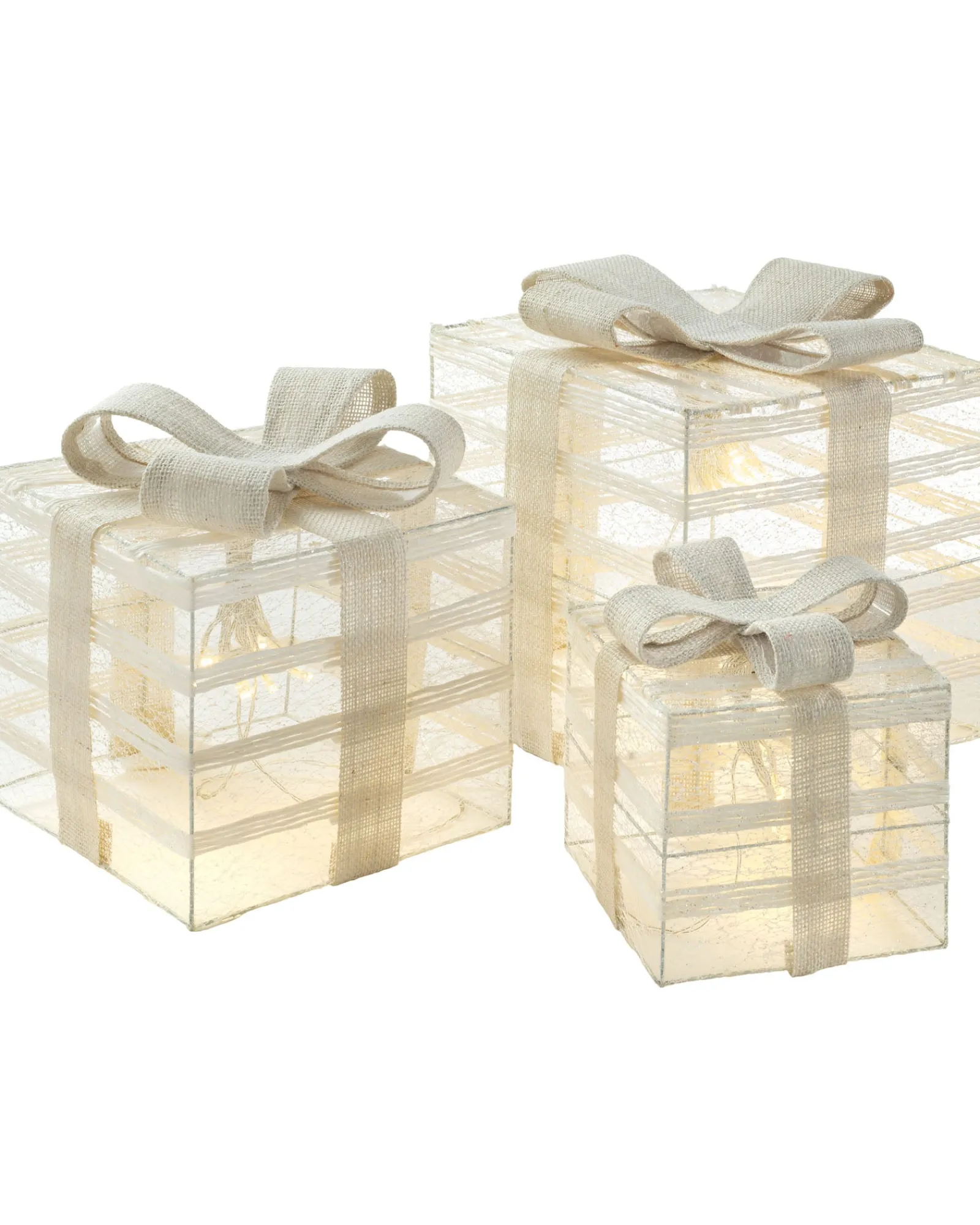 WeRChristmas Set Of 3 Pre-Lit Paper String And Gauze Gift Boxes, 26 Cm