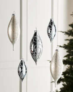 WeRChristmas Silver Glass Baubles, 5 Pack, 15 Cm