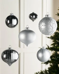 WeRChristmas Silver Glass Baubles, 6 Pack, 10 Cm