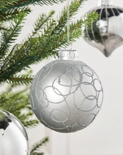 WeRChristmas Silver Glass Baubles, 6 Pack, 10 Cm