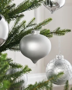 WeRChristmas Silver Glass Baubles, 6 Pack, 10 Cm