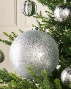 WeRChristmas Silver Large Glitter Shatterproof Bauble, 20 Cm