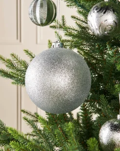 WeRChristmas Silver Large Glitter Shatterproof Bauble, 15 Cm