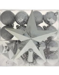 WeRChristmas Silver Shatterproof Baubles Set, 42 Pack