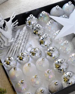 WeRChristmas Silver Shatterproof Baubles Set, 50 Pack
