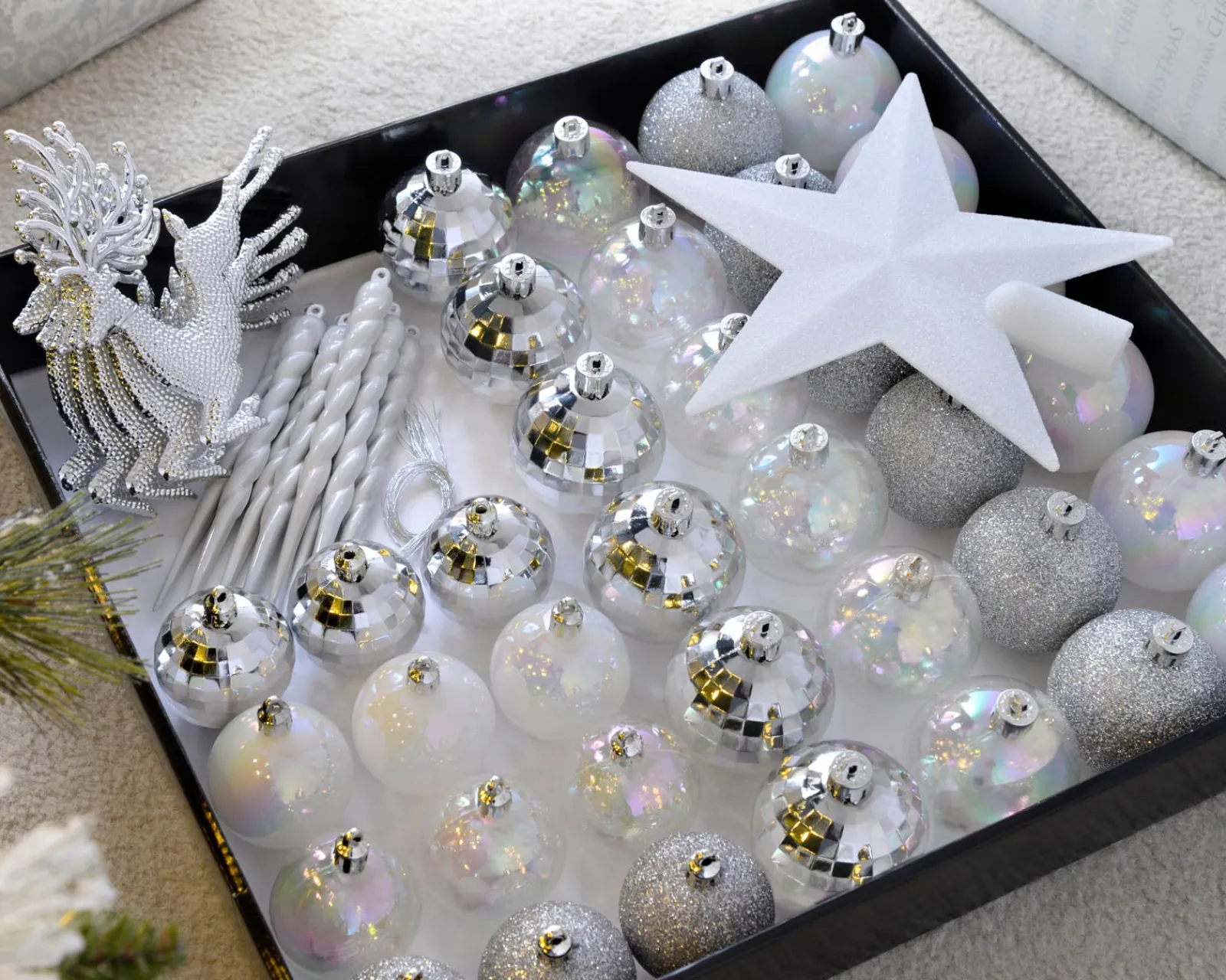 WeRChristmas Silver Shatterproof Baubles Set, 50 Pack