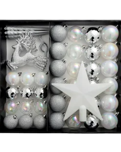 WeRChristmas Silver Shatterproof Baubles Set, 50 Pack