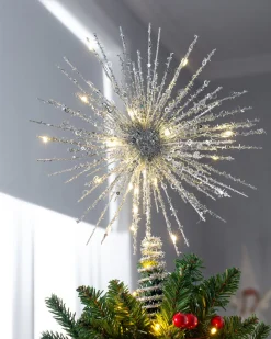 WeRChristmas Starburst Christmas Tree Topper, Silver, 32 Cm