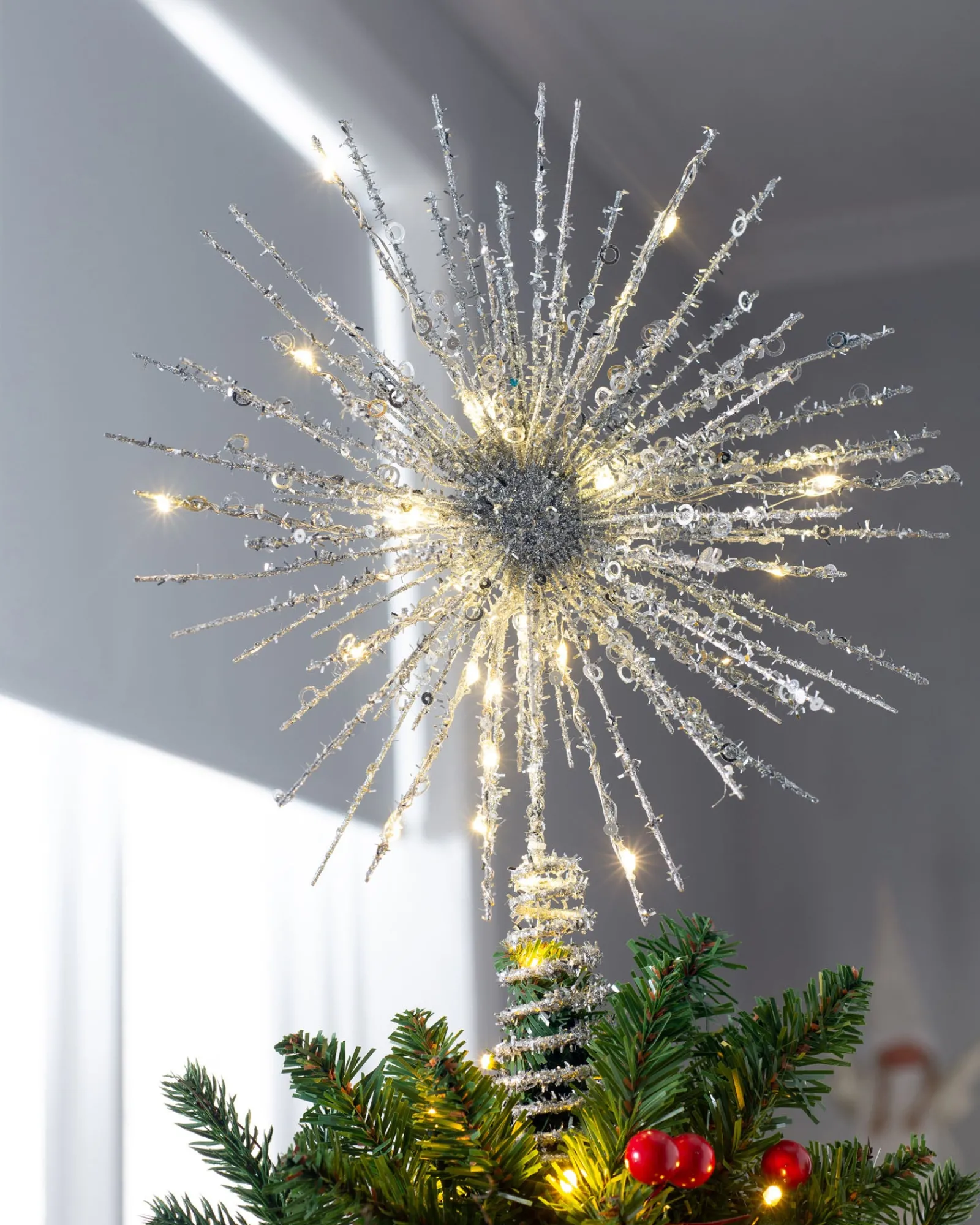 WeRChristmas Starburst Christmas Tree Topper, Silver, 32 Cm