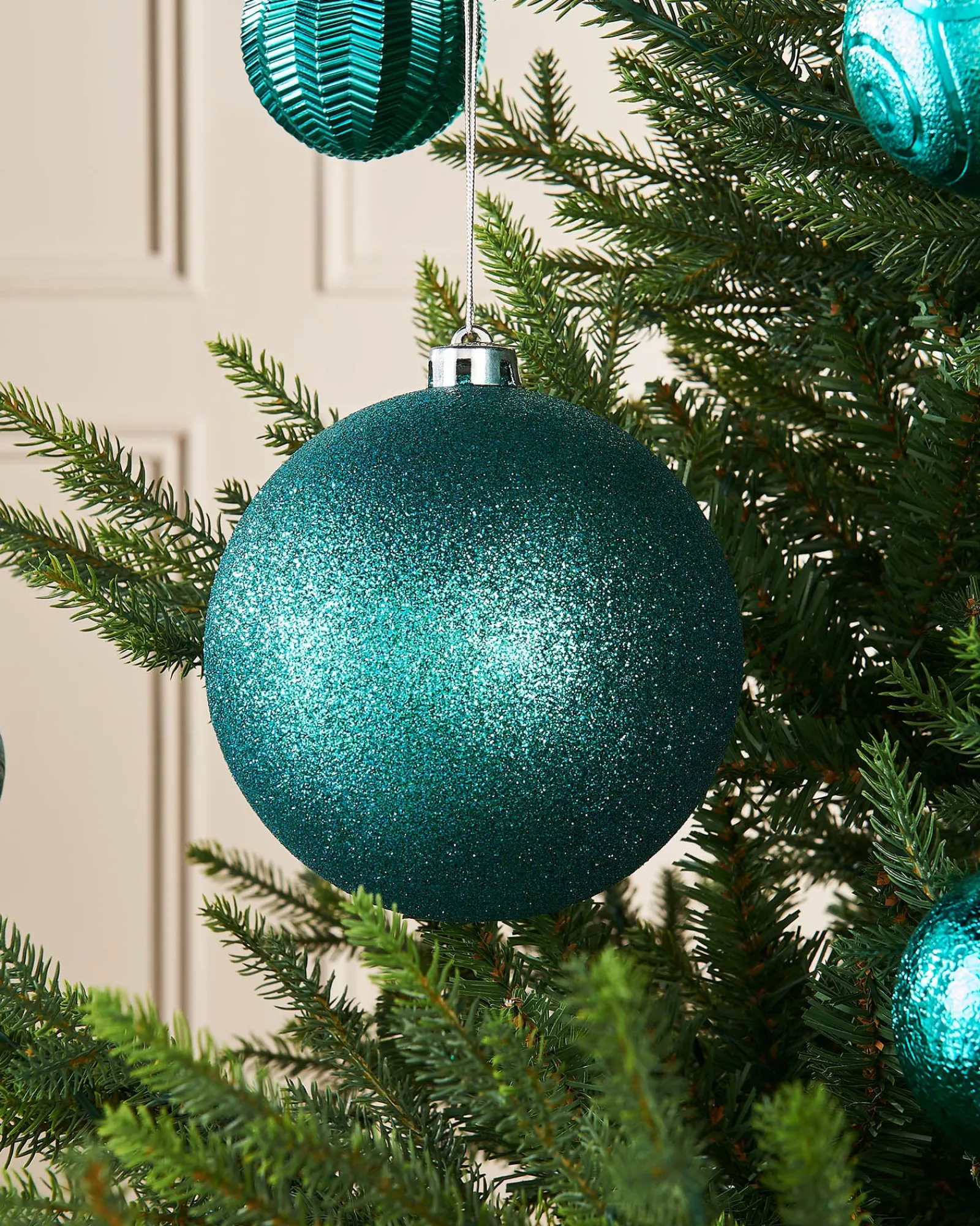WeRChristmas Teal Large Glitter Shatterproof Bauble, 15 Cm