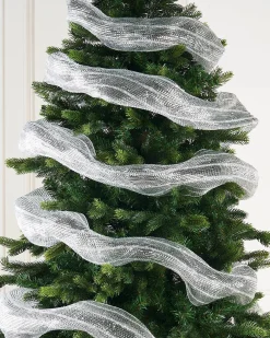 WeRChristmas Transparent Mesh With Thick Striped Silver Foil, 9 M