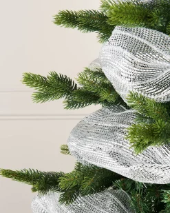 WeRChristmas Transparent Mesh With Thick Striped Silver Foil, 9 M