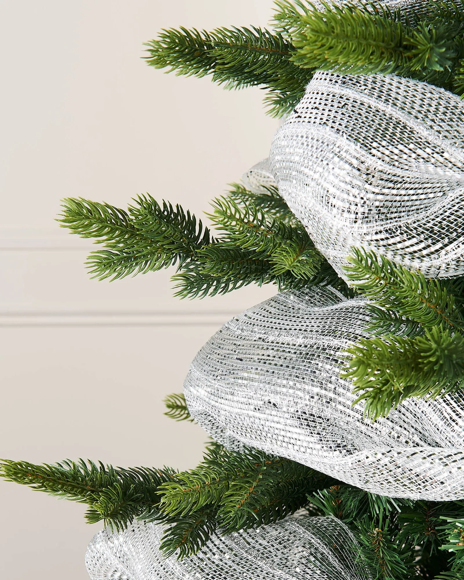 WeRChristmas Transparent Mesh With Thick Striped Silver Foil, 9 M