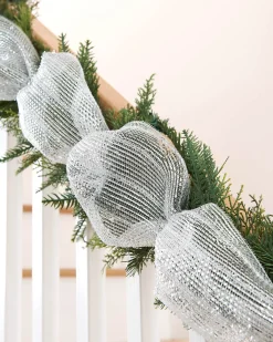 WeRChristmas Transparent Mesh With Thick Striped Silver Foil, 9 M