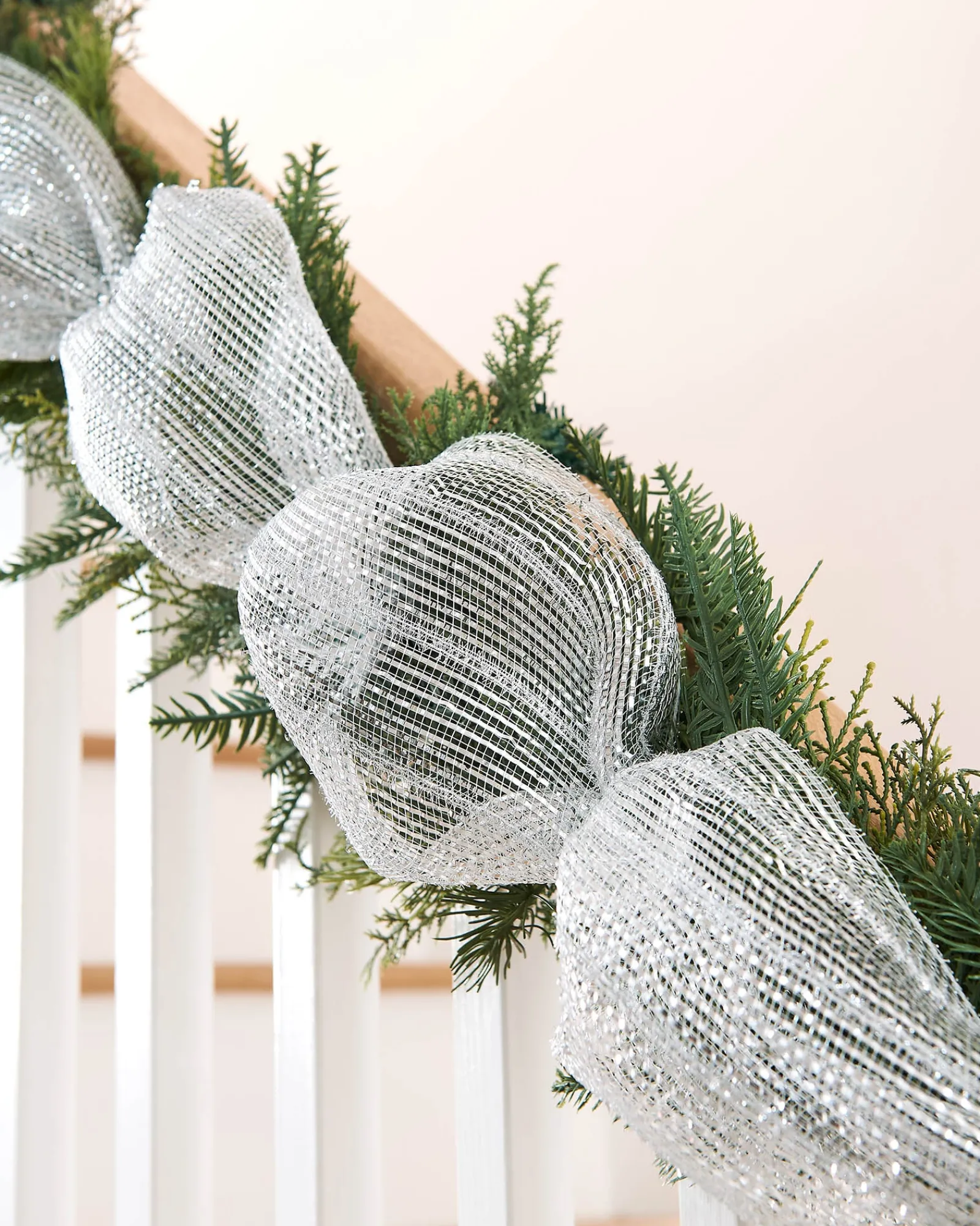 WeRChristmas Transparent Mesh With Thick Striped Silver Foil, 9 M
