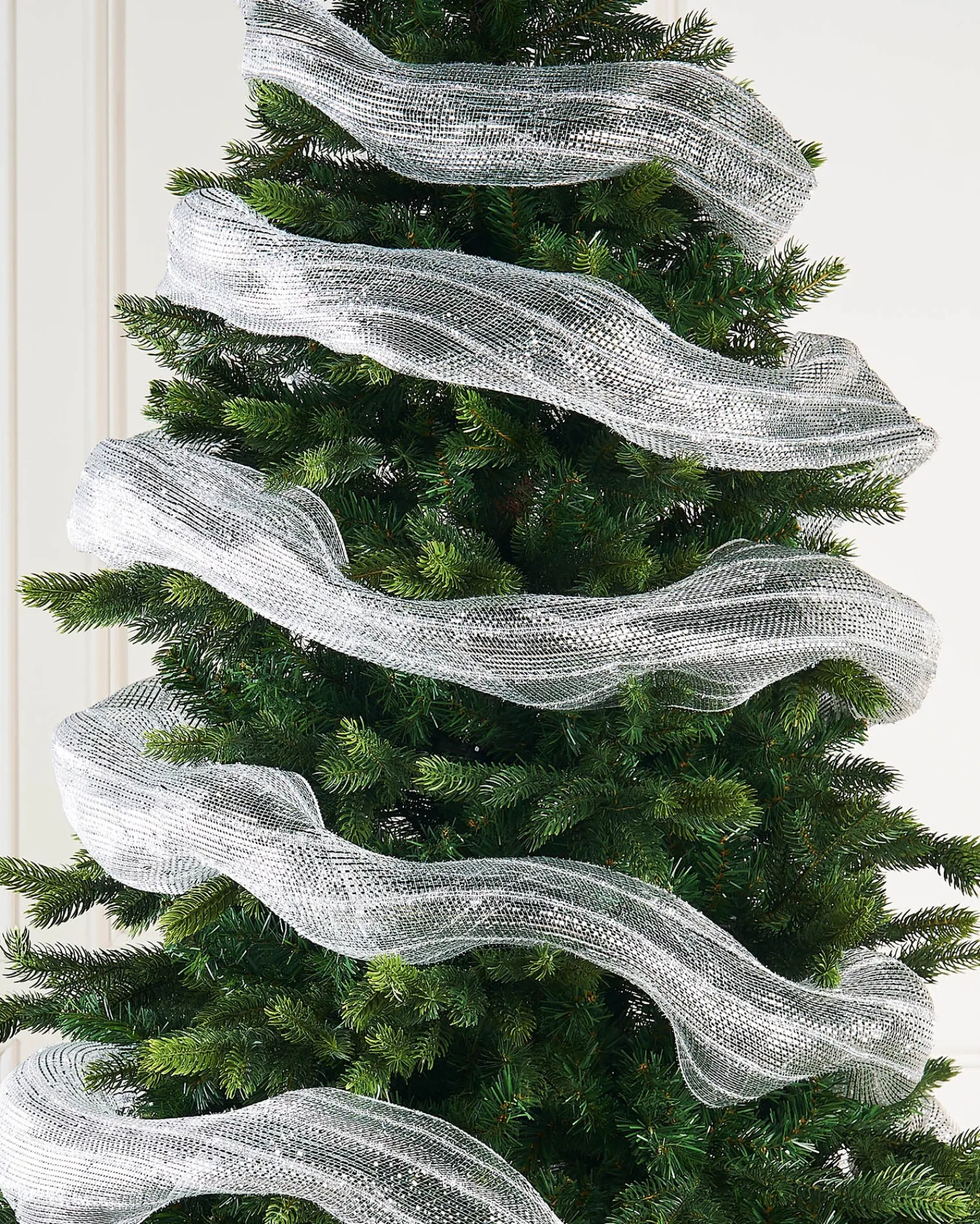 WeRChristmas Transparent Mesh With Thick Striped Silver Foil, 9 M