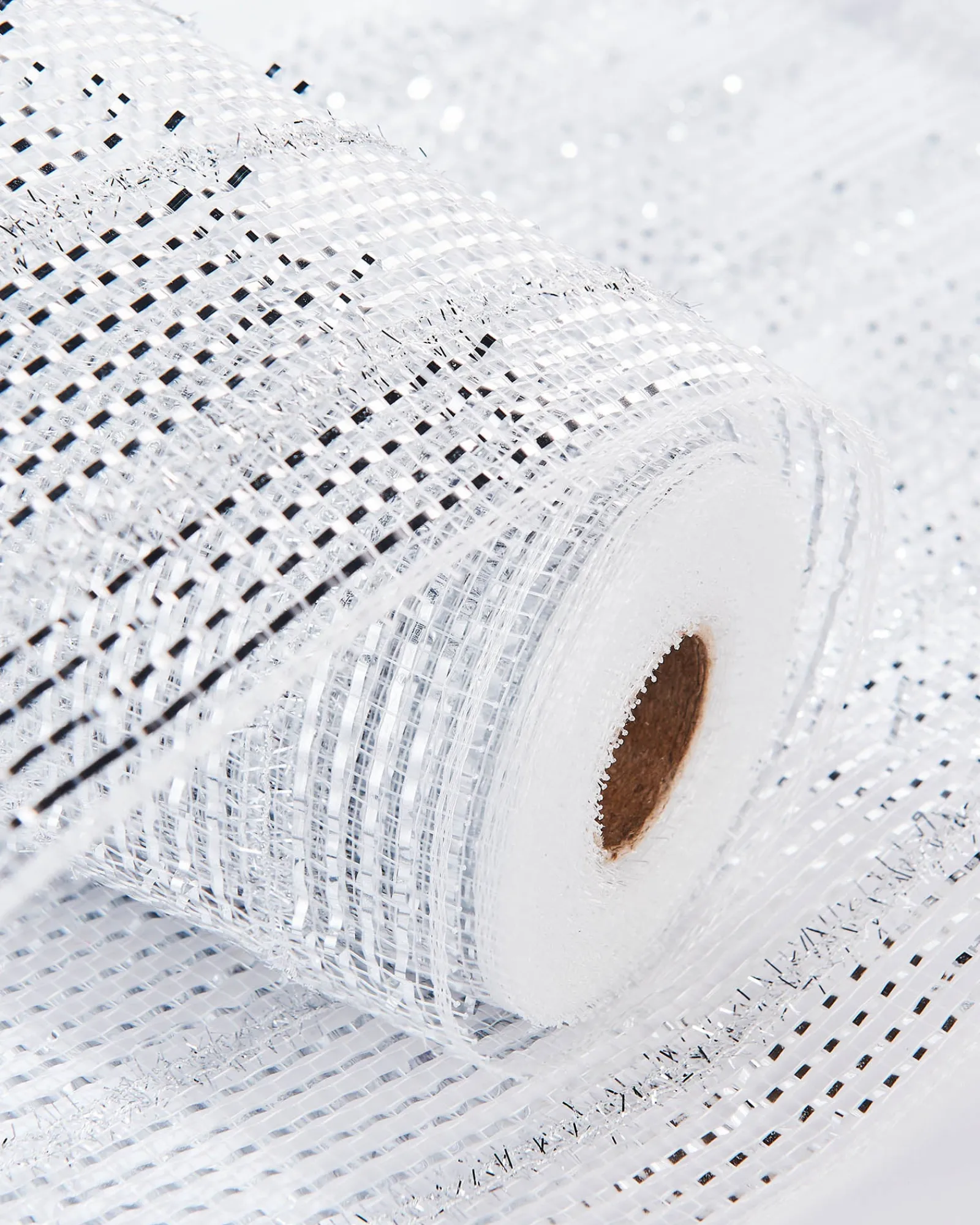 WeRChristmas Transparent Mesh With Thick Striped Silver Foil, 9 M