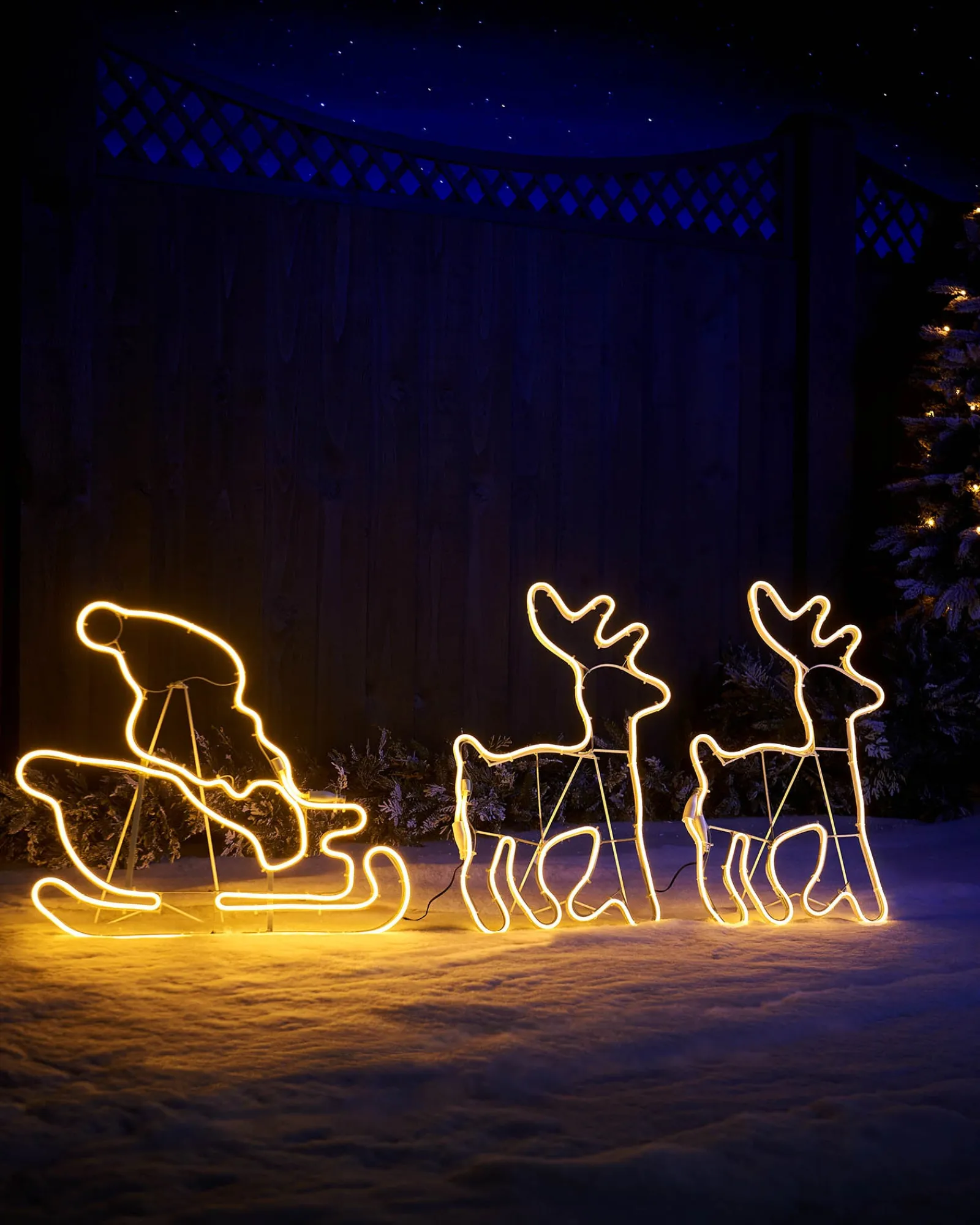 WeRChristmas Twin Reindeers With Santa Sleigh Neon Rope Light Silhouette, 2.6 M