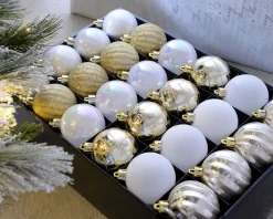 WeRChristmas White/Gold Shatterproof Baubles, 48 Pack, 6 Cm