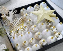 WeRChristmas White/Gold Shatterproof Baubles Set, 50 Pack